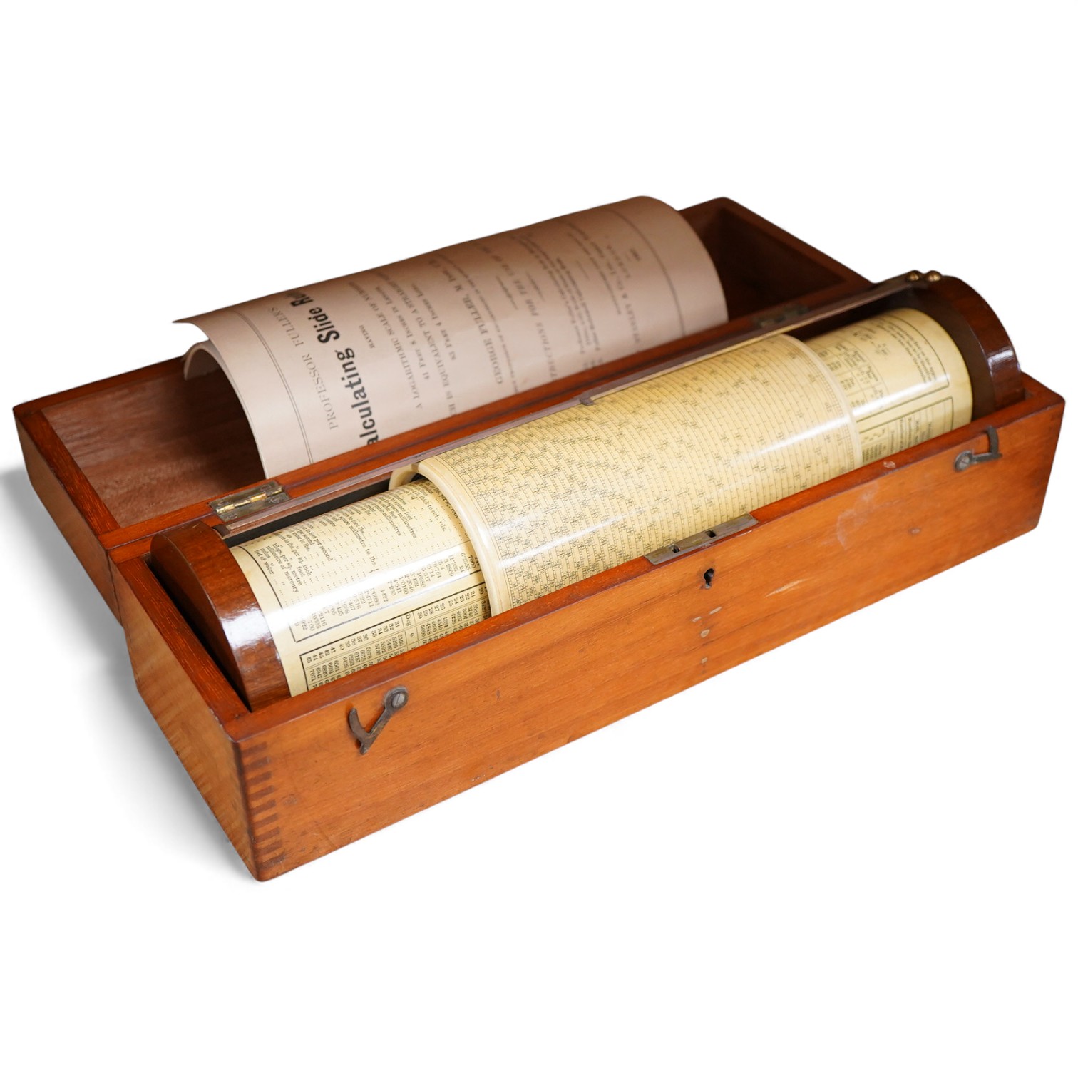 A Fuller’s Calculator, by W.F. Stanley, mahogany with a paper scale and brass cursors, mahogany cased, together with an instruction booklet, the case 35cm wide, 11cm deep, 10cm high